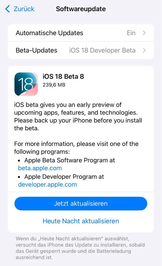 郴州苹果手机维修分享苹果 iOS / iPadOS 18 开发者预览版 Beta 8 发布 